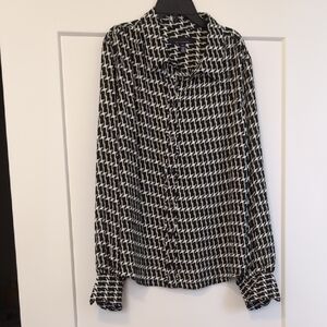 White House Black Market Geometric Black and White Button Down Shirt